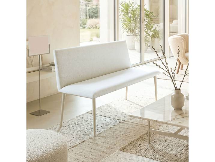 HOMCOM Chaise Salle à Manger Tissu Lin Pieds Métal Crème