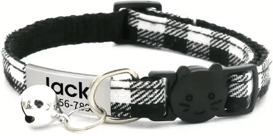 Inspire Picks Personalized Plaid Cat Collar Adjustable Breakaway Kitten Collar With Bell & ID Tag black 19 32cm