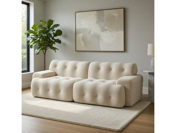 Xylo Canapé nuage deux places larges accoudoirs design moderne boutons salon appartement beige