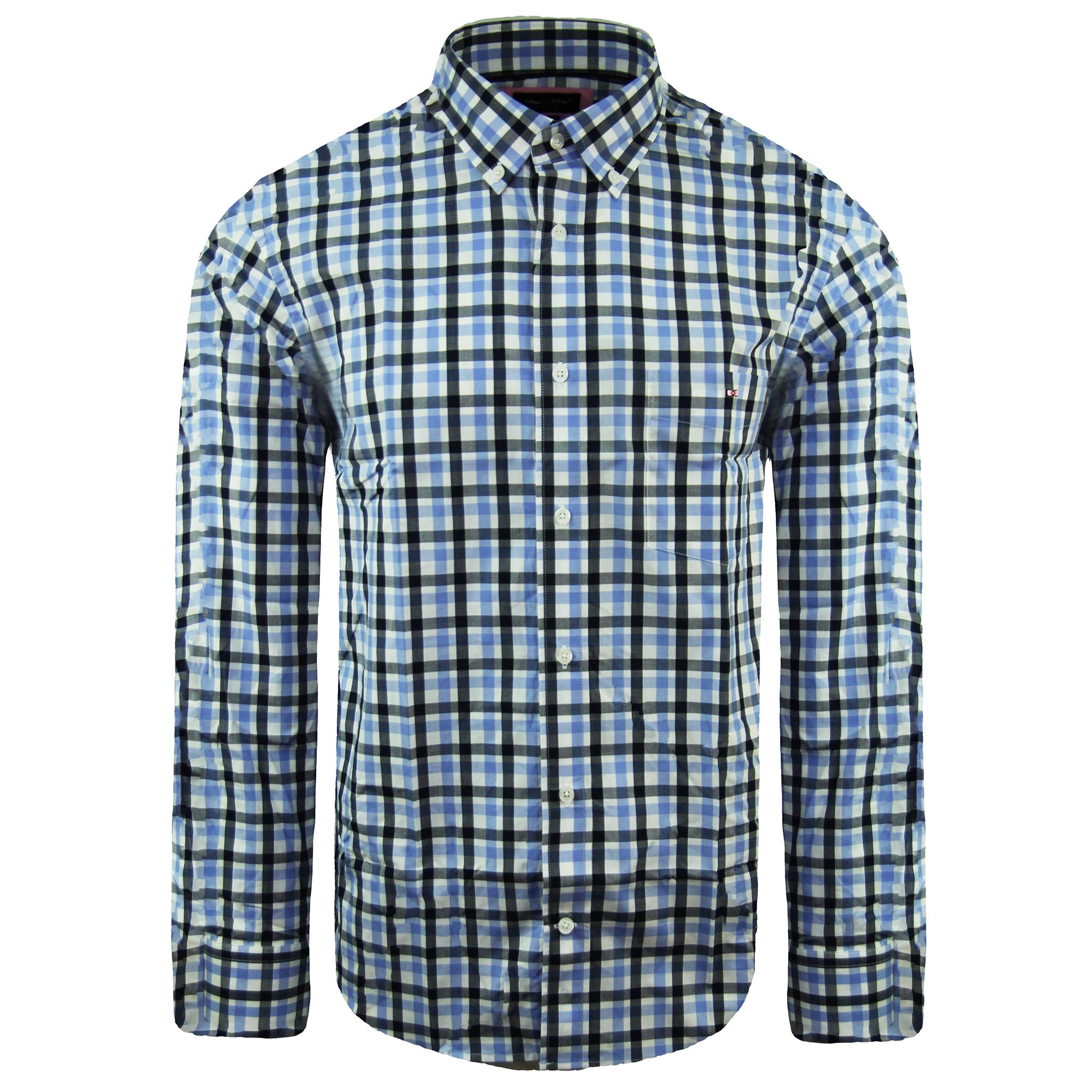 Eden Park Paris regulärer karierte Herren Blue Oxford Hemd