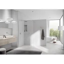 Kermi Duschdesign Walk-In-Duschkabine mit Wandprofil „MENA“ Glas Klar, Profile Silber Hochglanz, BV: 985 - 1005 mm WE: 985 - 1005 mm H: 2000 mm