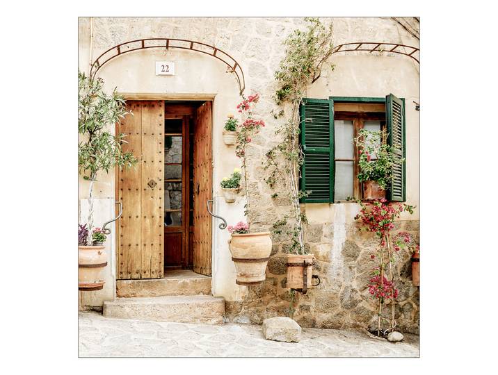 Tableau verre Mediterranean House type B Matériau : Verre Motif : Avec motif Motif : Villes & architecture, Arbres, plantes & nature Type de