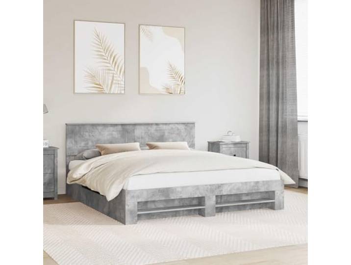 RJPLMFV Bettgestell, Beton, 200 x 200 cm, Holz, Technik Mit integriertem Kopfteil, modernes minimalistisches Design, einfache Reinigung, Verwendung im Innenbereich