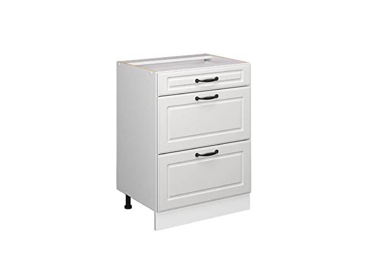 Vicco Küchenunterschrank R-Line , Weiß Landhaus/Weiß 60 cm MDF-Front · Ohne Arbeitsplatte · Höhenverst. Füße · Leichter Zugriff · Frei kombinierbar