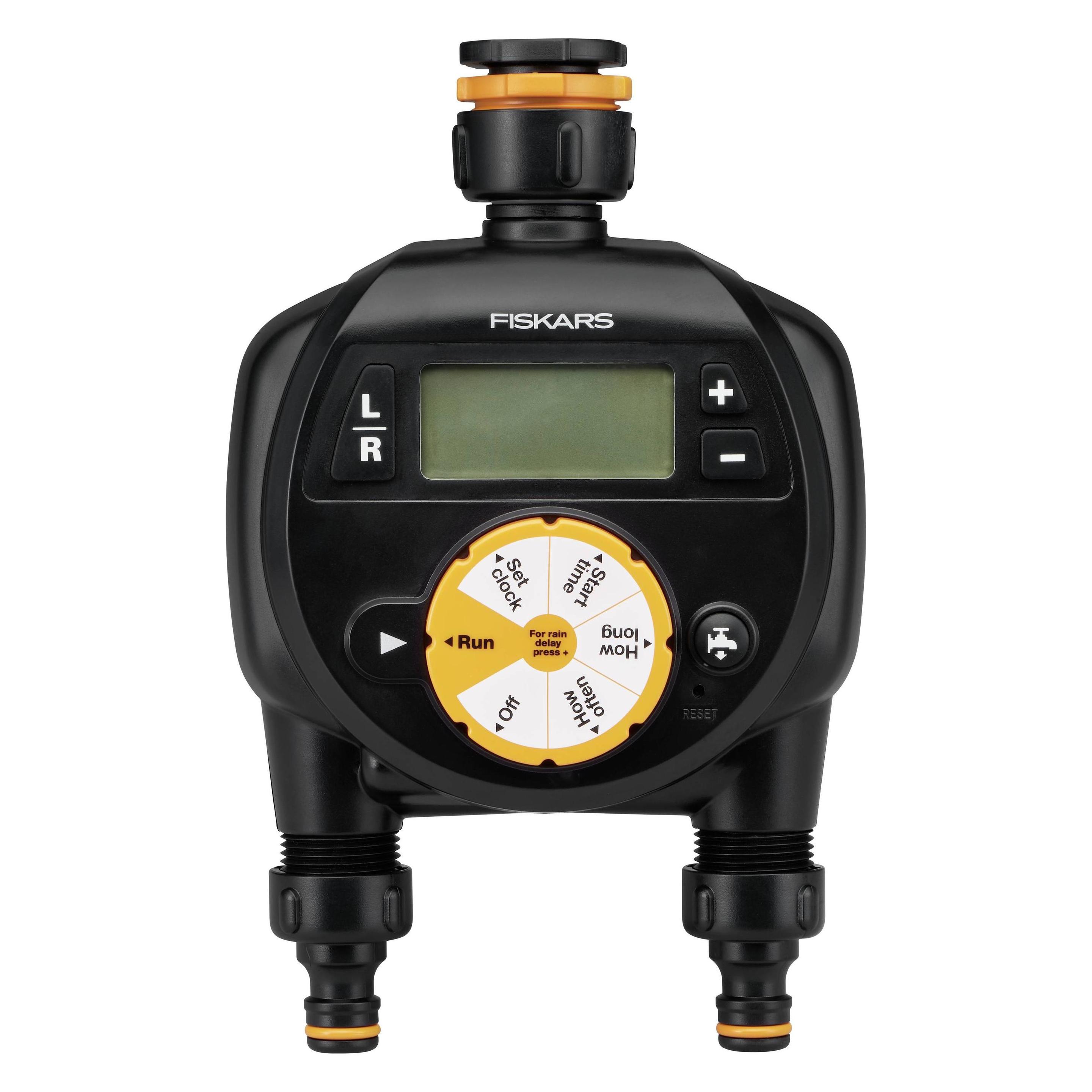 Fiskars Zeitschaltuhr/Timer mit 2 Ausgängen, Für alle gängigen Wasserhahngrössen, Leicht ablesbares L (FS1054792)