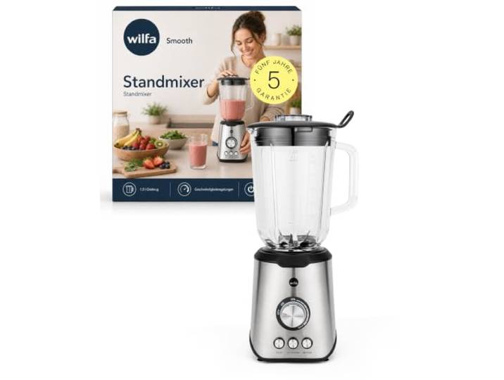 Wilfa SMOOTH Standmixer - 1,5l Glaskrug - 1.000 Watt - manuelle Geschwindigkeitsregelung - 3 Programme - Auto-Abschaltung (silber)