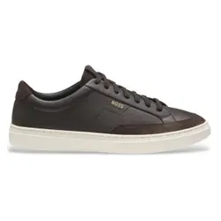BOSS für Herren. 50568536 Dunkelbraune Ledersneaker von Kieran Tenn (39), Wohnung, Schnürsenkel, Lässig