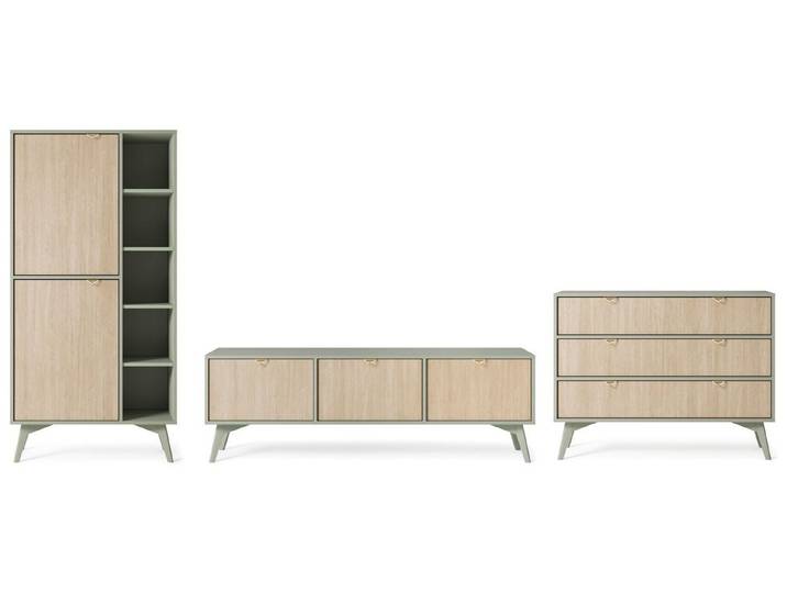 Feldmann-Wohnen Wohnwand Forest, (Forest, Wohnzimmer-Set), 3-teilig eukalyptusgrün / Herringbone Skandi