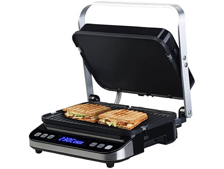 Rosenstein & Söhne Sandwichmaker: Digitaler Panini-, Sandwich- & Kontaktgrill, Timer & Memory, 2.000 W (Griller, Kontakt-Grill, BBQ)