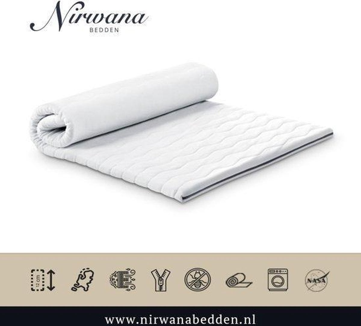 Nirwana Premium Witte Bedden Tijk met Rits Topper 130 x 190 cm