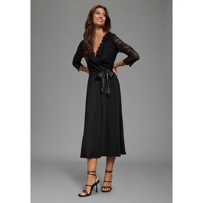 Abendkleid LAURA SCOTT, Damen, Gr. 40, N-Gr, schwarz, Spitze, Obermaterial: 95% Polyester, 5% Elasthan. Spitze: 92% Polyamid, 8% Elasthan, unifarben, figurbetont wadenlang, V-Ausschnitt, Spitze, Kleider Abendkleid, aus Jersey und Spitze, mit...