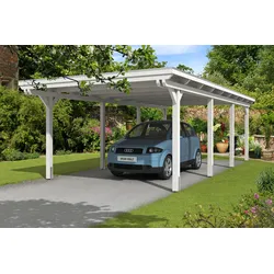Carport Emsland 404x846cm, weiß, 20mm Dachschalung mit EPDM Folie Holzcarport