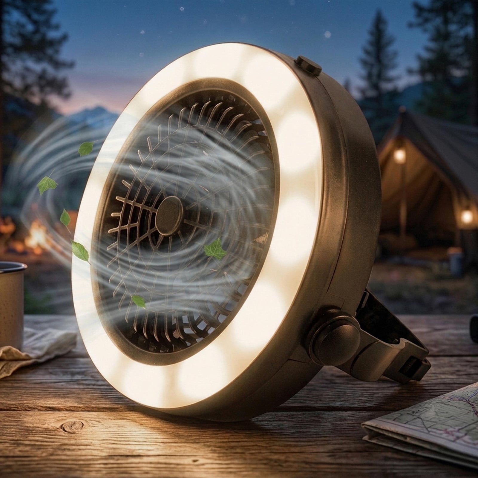 Spetebo 2-in-1 campinglamp met LED-verlichting en ventilator, werkt op batterijen