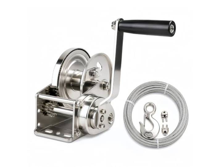 MEVLOOPC Handseilwinde aus Edelstahl 304 mit 10 m langem Kabel Zwei-Wege-Handwinde selbstsichernde Seilwinde mit Stahlseil und Haken für Bootsanhänger, Marine, Dock und Nutzfahrzeug