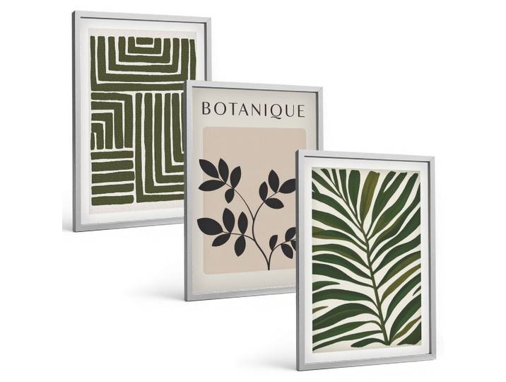 BILDER SET 3er Set - 40x60 cm Silberner Rahmen - Botanischer Boho-Minimalismus