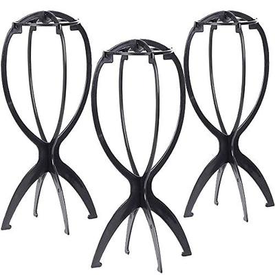 Perückenständer 3 Stück faltbarer schwarzer Perückenhalter für kurzes Haar 14,2 Zoll zusammenklappbares Display-Werkzeug Perückenständer tragbarer reisender Huthalter Haartrockner