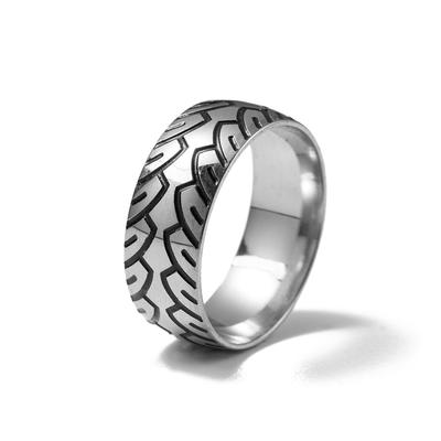 Fingerring FIRETTI "Schmuck Geschenk Edelstahl Damenring Herrenring Autoreifen-Spur" Gr. 68, silber (silberfarben, schwarz), Fingerringe, Damen, 68, Edelstahl, 8mm, Fingerring, Made in Germany