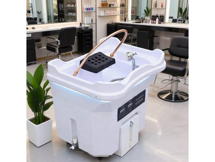 Fauteuil de lavage capillaire avec fonction de rinçage par reflux, équipement portable de massage et spa pour salon de beauté avec réservoir d'eaux usées.