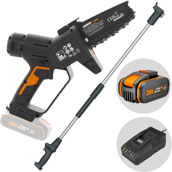 Worx WG326E - Akku-Astkettensäge + Verlängerung  125 cm - 20V 4Ah