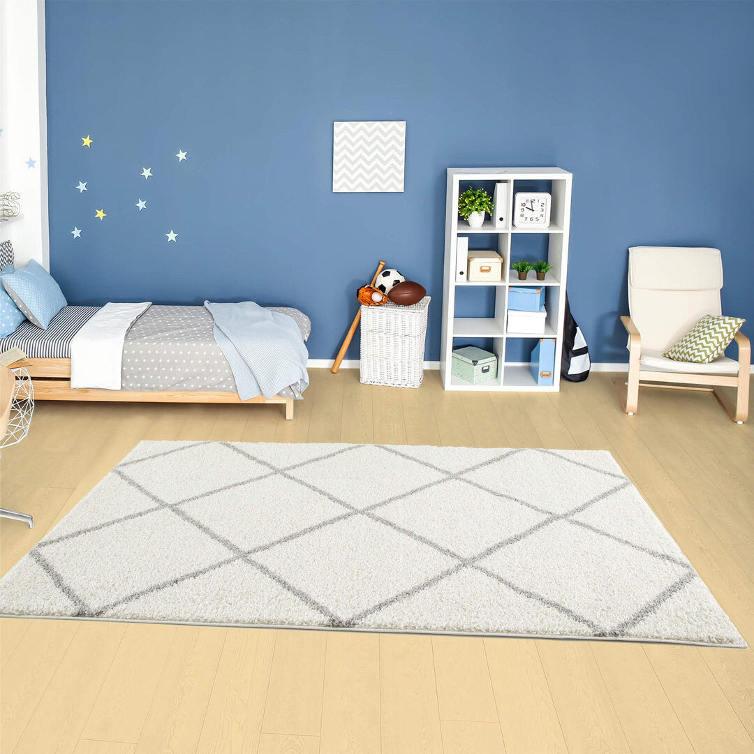 THE RUGS Myshaggy Collection Rugs Diamond Design in Ivory Grey;Ivory Rectangle 180 x 270 cm
