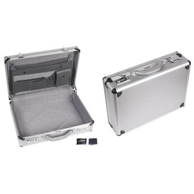 Perel Attachékoffer für Laptop und A4-Dokumente, 2 Zahlenschlösser, Schulterriemen, verstärkte Ecken, robustes Aluminium, grau, 460 x 335 x 110 mm.