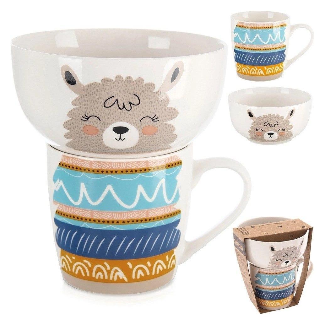 Orion Zestaw Kubek z Miseczką dla Dziecka Śniadaniowy Porcelanowy Lama 2el. (62486265)