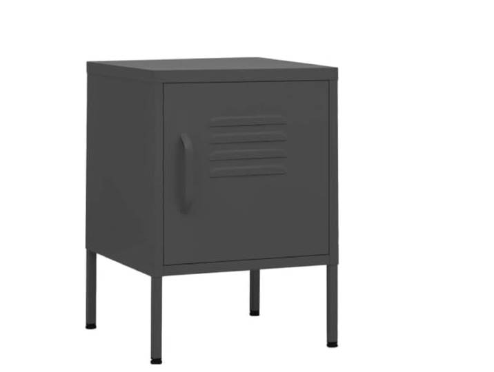 Fisinber Nachttisch 2er Set Anthrazit 35x35x51 cm Beistelltisch Stahl Abschließbares Nachttisch-Set fürs Schlafzimmer mit verstellbarem Einlegeboden und höhenverstellbaren Füßen aus Metall.