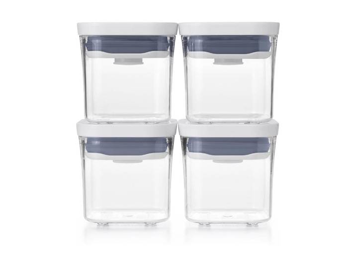 Aufbewahrungssystem OXO GOOD GRIPS OXO 4-Piece Mini POP Container Set , weiss (transparent, weiß), Kunststoff, Lebensmittelaufbewahrungsbehälter, Aufbewahrungssystem, Langlebig, spülmaschinenfest und vielseitig einsetzbar