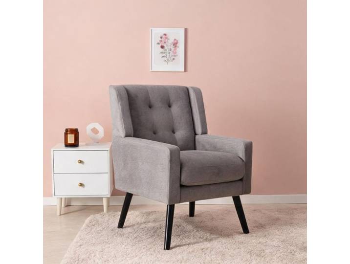 Chaise 1 place rembourrée gris clair style contemporain en tissu et bois massif