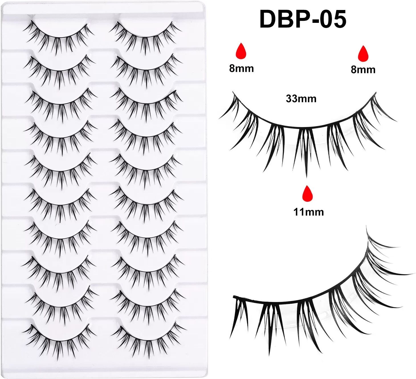 INF 10 Paar Manga Falsche Wimpern – Natürliche, leichte und dünne Wimpern für den perfekten Look
