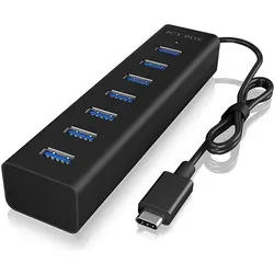 Icy Box Multiport Docking Station, High-Speed USB 3.0 Hub,IB-HUB1700-C3 (USB-C, 7 Ports), Dockingstation + USB Hub, Schwarz