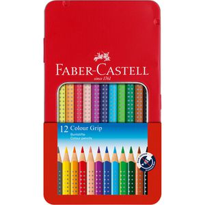 Faber-Castell Buntstifte Colour Grip 2001, 112413, farbig sortiert im Metalletui, 12 Stück