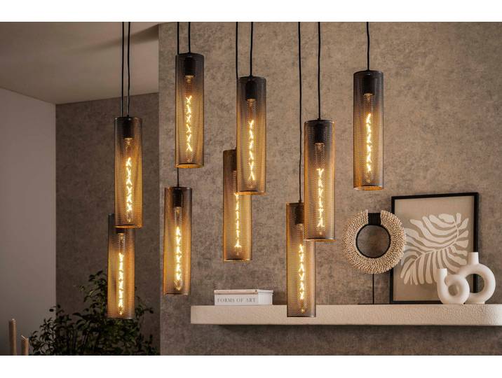 Pendelleuchte „Marcella“ – Mit 9 Leuchten in edlem, schwarzen Tube-Mesh-Design - Schwarz - Luxusbetten24