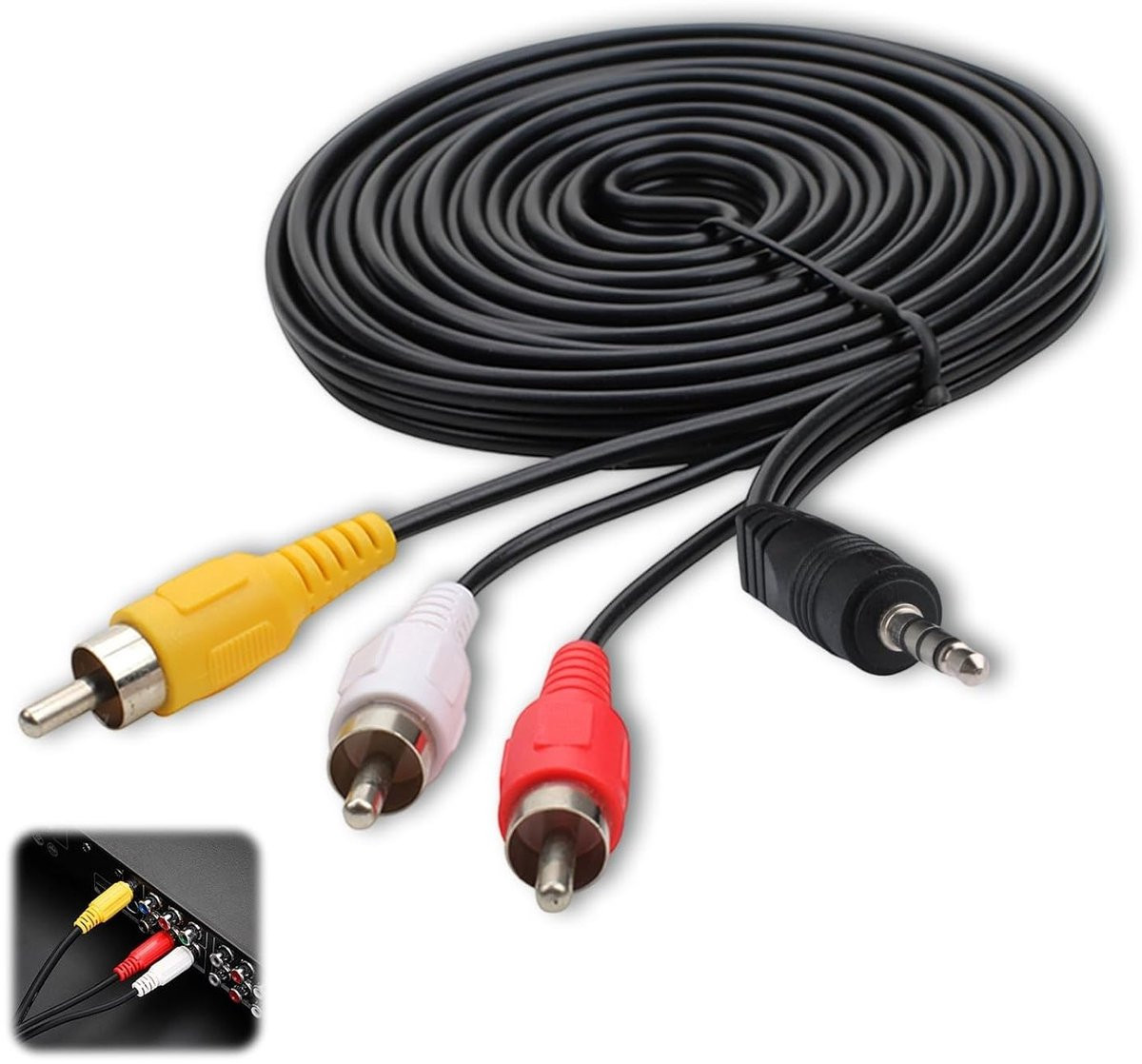 3x RCA AV Video- en Audiokabel 3m, 3.5mm TRRS naar Cinch voor Camcorder, TV en Home Theater
