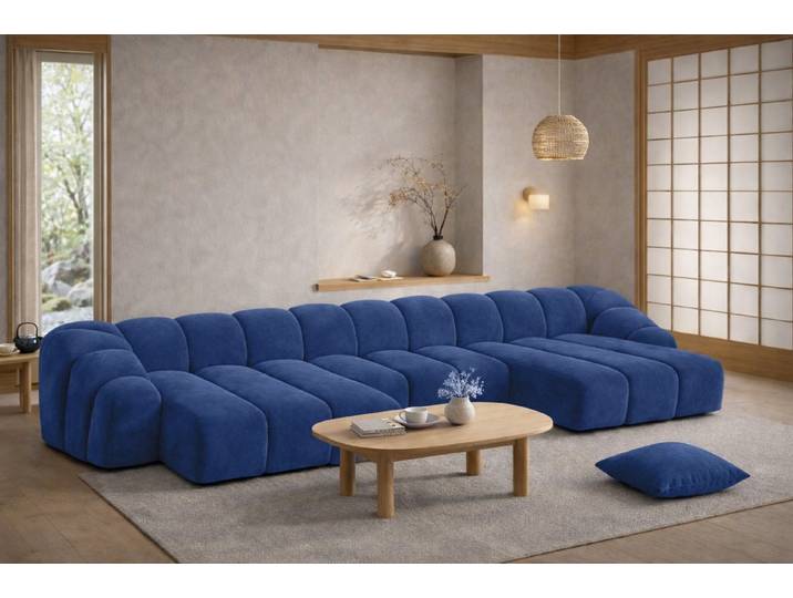 Kaiser Möbel Ecksofa U modular für Wohnzimmer, Samtstoff Bluvel, CROISSANT, Wohnlandschaft, U-Form,modulares System,große Wohnlandschaft