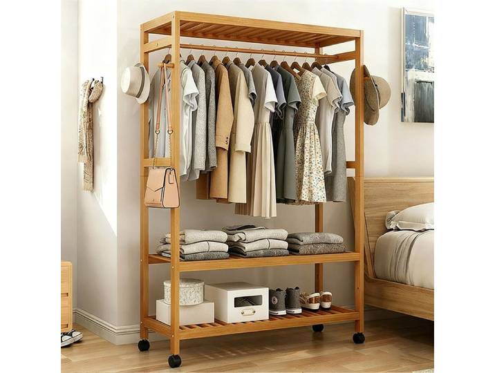 Portant à Vêtements - UNHO - Armoire de Rangement - Marron - 164 cm - Meuble d'entrée