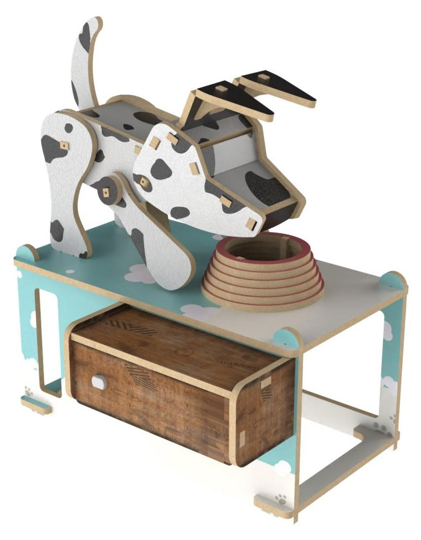 Ilo Build 3D mechanisch houten modelbouwpakket The Dogs Dinner 12,5 x 13 x 13,5 cm