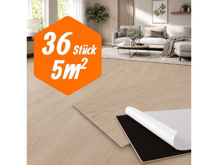 Relaxdays Selbstklebender PVC Bodenbelag Eiche