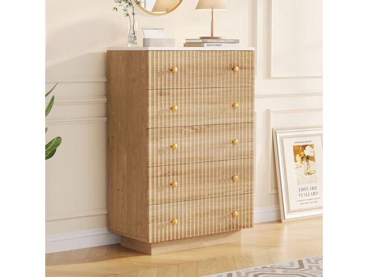 Buffet en bois Buffet bas avec LED intégré 73x40x111 cm Buffet de salon Commode 5 tiroirs Meuble TV Meuble de rangement