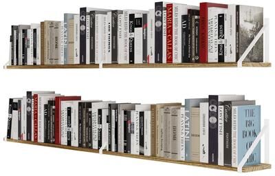 "Wallniture Bora 60""x6"" Floating Shelves, Living Room Wall Bookshelf, Wall Shelf Set of 2, Burnt"