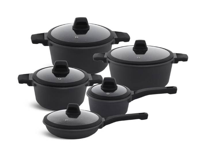 Edenberg Topf-Set Modernes Topfset, Schwarze Töpfe, Pfanne, Kasserolle INDUKTION, Keramik, Aluminium (Investieren Sie in dieses elegante und vielseitige Topfset, das durch höchste Qualität, modernes Design und praktische Funktionen überzeugt – für ein Kocherlebnis, das Sie jeden Tag aufs Neue begeistert!, 10-tlg., Zeitloses Design des Topfsets. Eine ideale Geschenkidee)