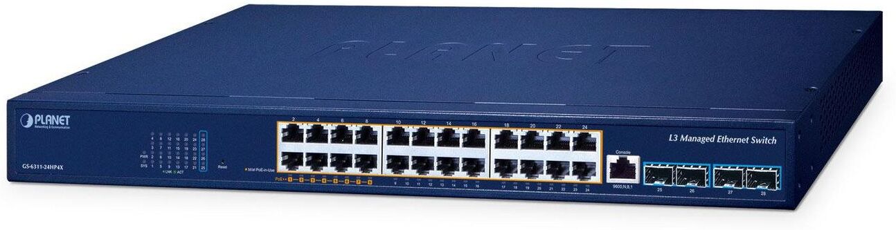 PLANET GS-6311-24HP4X Layer 3 24-Port 10/100/1000T 802.3at PoE + 4-Port 10G SFP+ Managed Switch