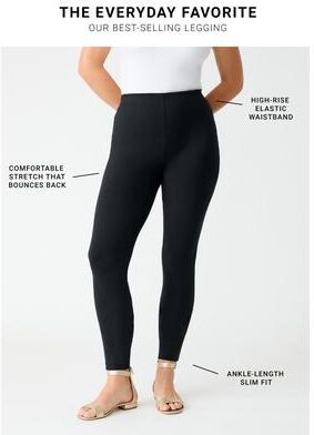 Plus Size Women's Plus Size Essential Stretch Ankle Length Pull-On Legging by Roaman's in Black (Size L) Activewear Workout Yoga Pants