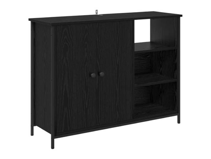 KGFHERENB Sideboard Schwarz Eichen-Optik 100x33x75 cm Kommode 2 Türen Stilvolle Anrichte für Schlafzimmer und Essbereich mit verdecktem Stauraum aus robustem Holzwerkstoff in Eichen-Optik.