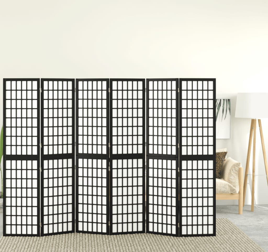 Latitude Run Leunne 170cm H Solid Wood Folding Room Divider Black