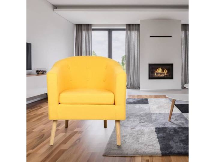 Fauteuil Scandinave DIYA - Tissu Jaune Vif - L 64 x P 50 cm - Relaxation - Chambre