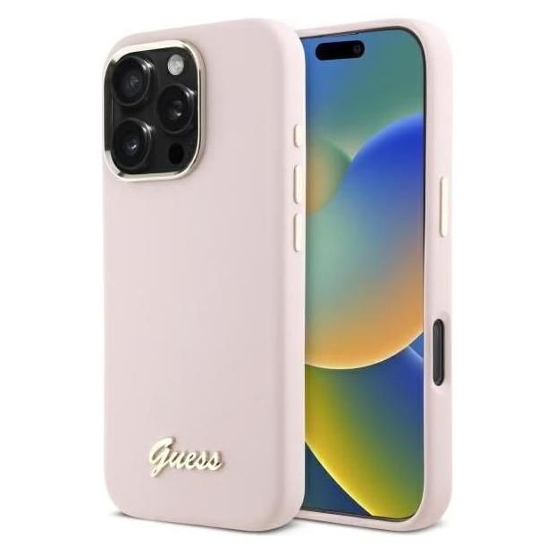 Guess GUHCP16XSMBSLP iPhone 16 Pro Max 6.9" różowy/pink hardcase Silicone Script Metal Logo & Frame (GUE004076-0)