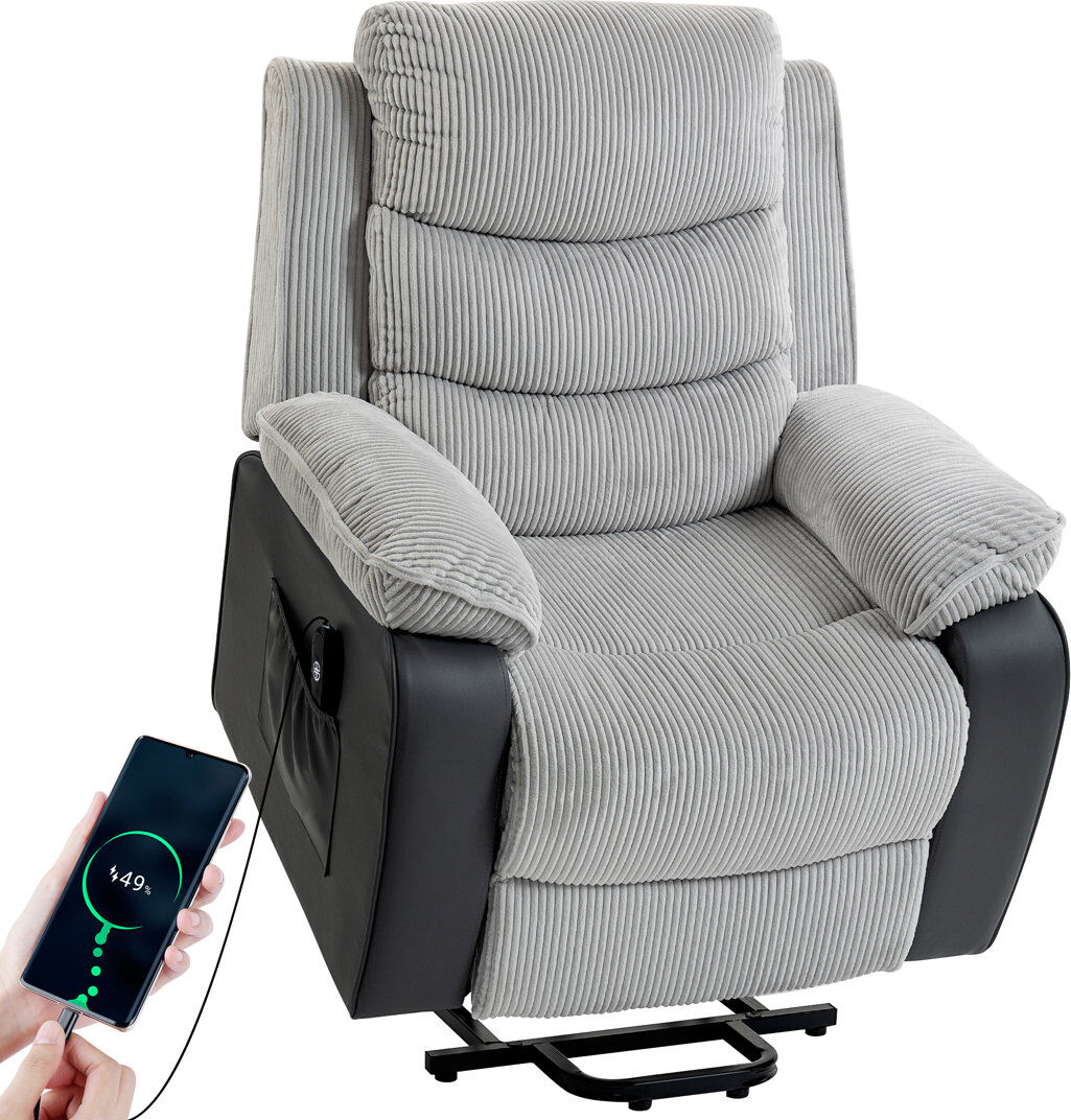 17 Stories 96 cm Wide Corduroy Lift Assist Recliner Light Grey 108cm H X 96cm W X 96cm D