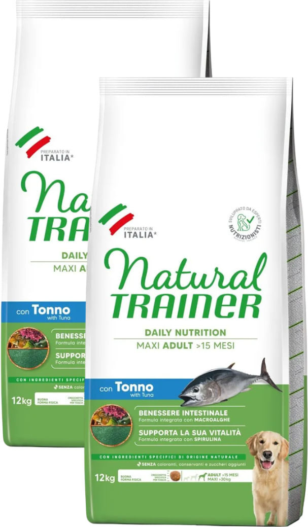 Kit Risparmio 2x12KG Natural Trainer Dog Adult Maxi Tonno TONNO