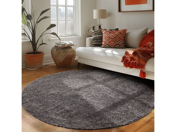 Tapis Salon Shaggy - Mylan - Gris - 200 cm Rond - 100% Polypropylène - CARPETTEX